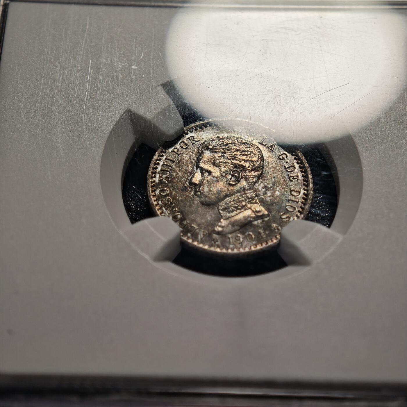 【德藏】世界币章拍卖第168期（拍品征集中~欢迎藏友联系） 1904年 西班牙阿方索十三世50分银币 NGC MS62 深彩包浆