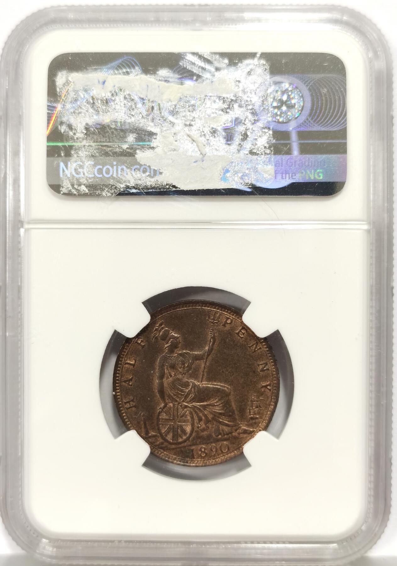 博洋堂世界钱币拍卖第165期（全场包邮） NGC MS63BN 英国1890年维多利亚1/2便士铜币