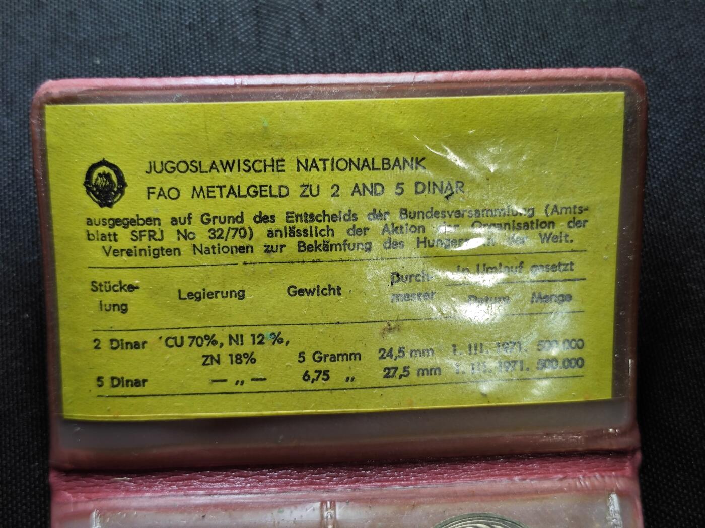 KK钱币收藏小铺   套币专场 2月预留时间 周末发货  1970南斯拉夫FAO纪念套币