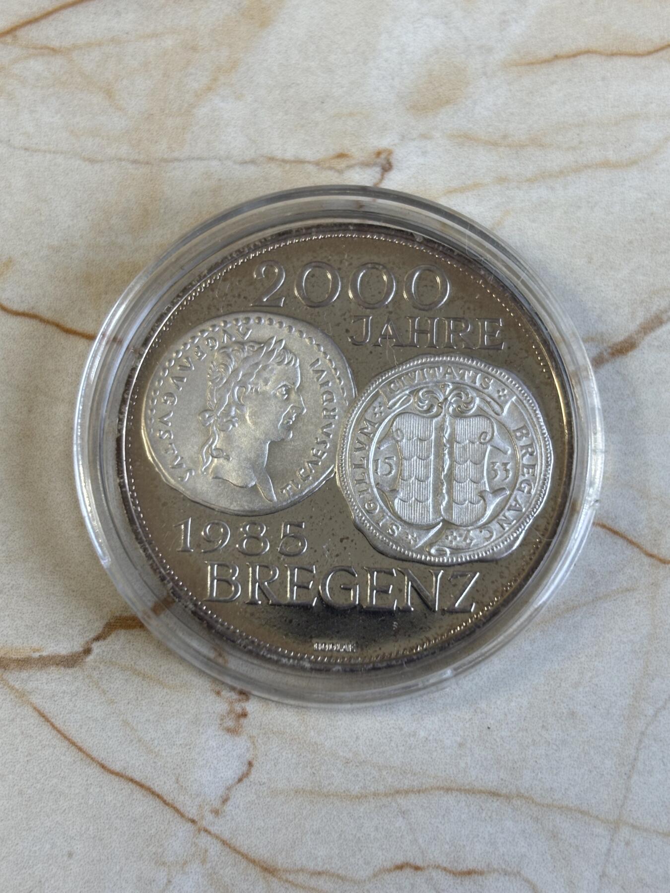 第194期拍卖 获奖币奥地利1985年布雷根茨1200周年精制纪念银币，24克，925银，发行112200枚，有氧化