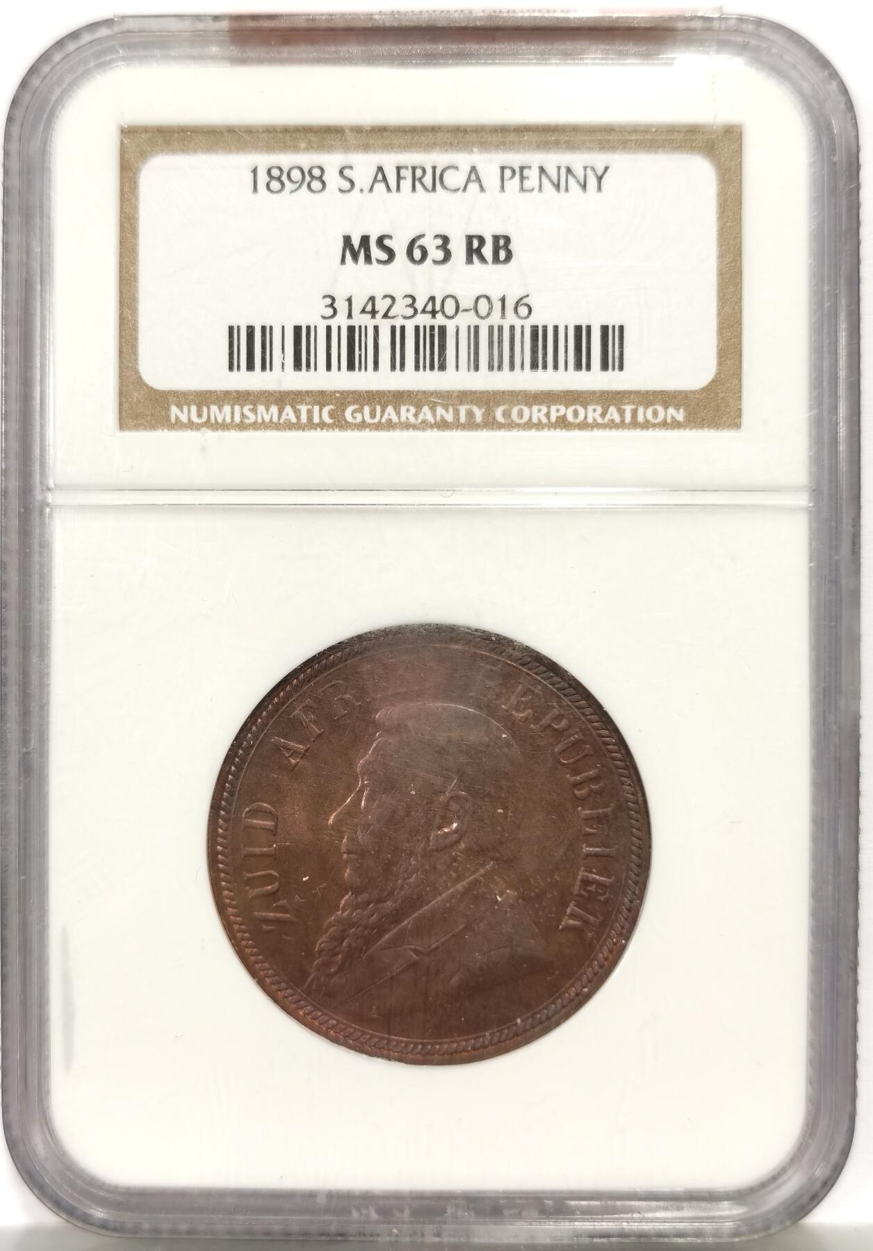 博洋堂世界钱币拍卖第165期（全场包邮） NGC MS63RB 南非1898年德兰士瓦1便士铜币