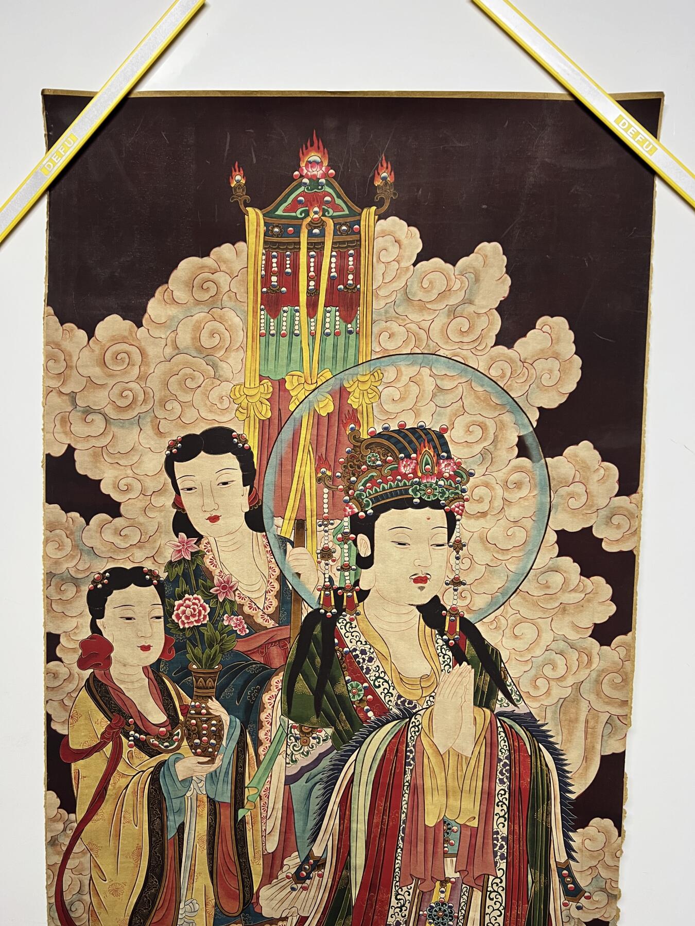 零元拍：唐卡装饰艺术复制画 （非原画）做旧工艺 名稱：王母娘娘 尺寸90✖️45