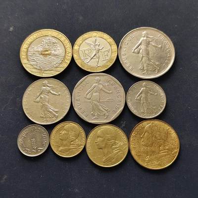 【全场包邮】纯粹捡漏拍512场 - 法国1967-1996年10枚套币-B组含20法郎三金属镶嵌币