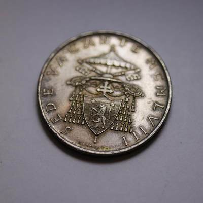 观钱 近现代机制币拍卖No.005（全场顺丰包邮，不区分偏远地区）  - 梵蒂冈 1958 年宗座出缺 500 里拉银币，UNC品相，底板带彩，转光。