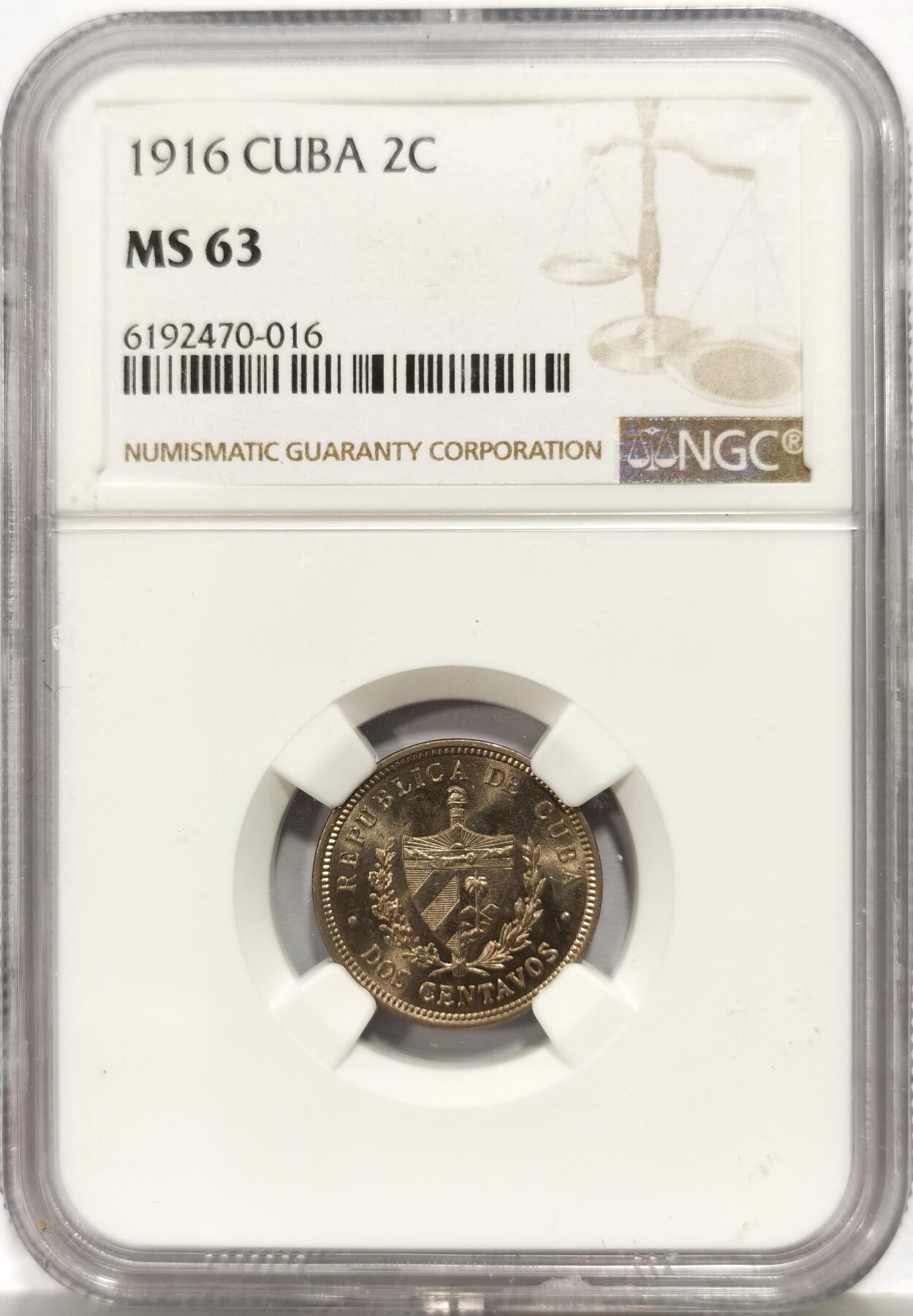 博洋堂世界钱币拍卖第165期（全场包邮） NGC MS63 古巴1916年2分