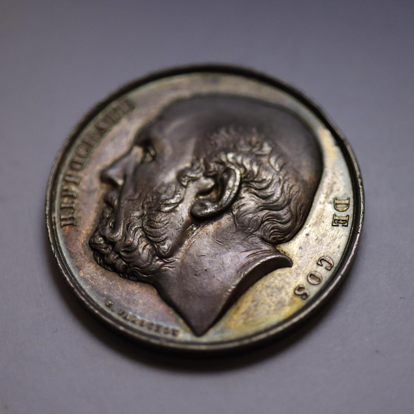 观钱 近现代机制币拍卖No.005（全场顺丰包邮，不区分偏远地区）  法国（约 1860–1880 年）希波克拉底银章，高浮雕带彩