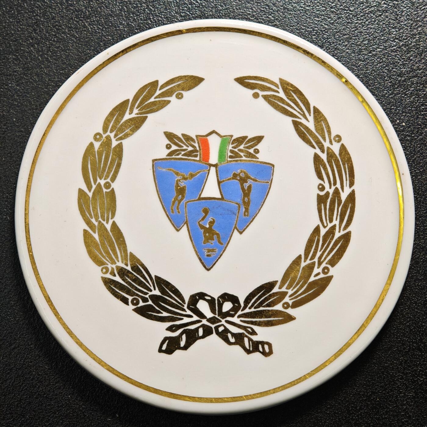 【德藏】世界币章拍卖第168期（拍品征集中~欢迎藏友联系） 匈牙利霍洛瓦察瓷厂-意大利水上运动主题大尺寸陶瓷纪念章 直径约：85.4mm；重约：73.1g