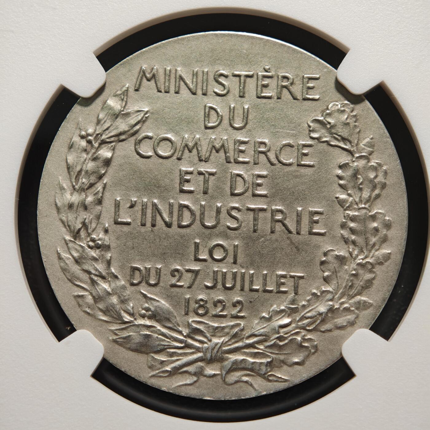 【德藏】世界币章拍卖第168期（拍品征集中~欢迎藏友联系） 1822年 法国商业和工业部专家会议纪念银章代用币 NGC MS61 磨砂质感