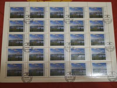 橙子收藏第六期 - 1987年苏联邮政发行的「俄罗斯风景油画」系列整版盖销邮票，以苏联人民艺术家斯基多夫的经典田园风景作品为核心，完整保留莫斯科邮政盖销戳记，是苏联后期艺术题材邮票的经典遗存，兼具美学与集邮收藏价值。