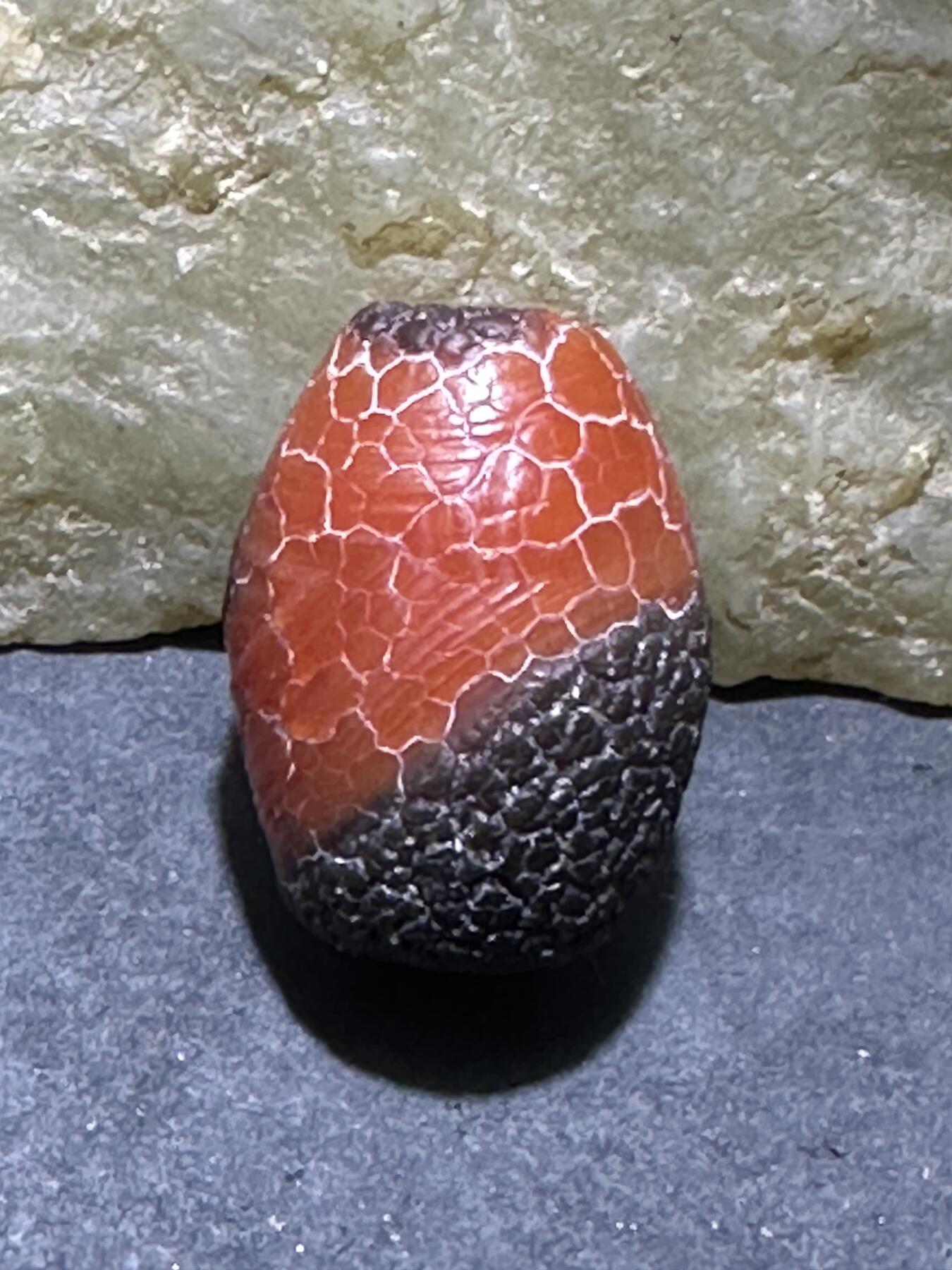 高玉化龙鳞风化纹缠丝玛瑙随形桶珠一颗，