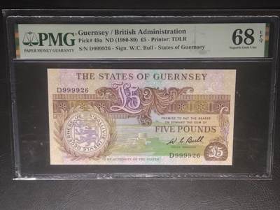 2026三月第三期，总第220期 - 【冠军分】根西岛1980版5镑PMG68epq 狮子头9999无47 印刷大王德纳罗