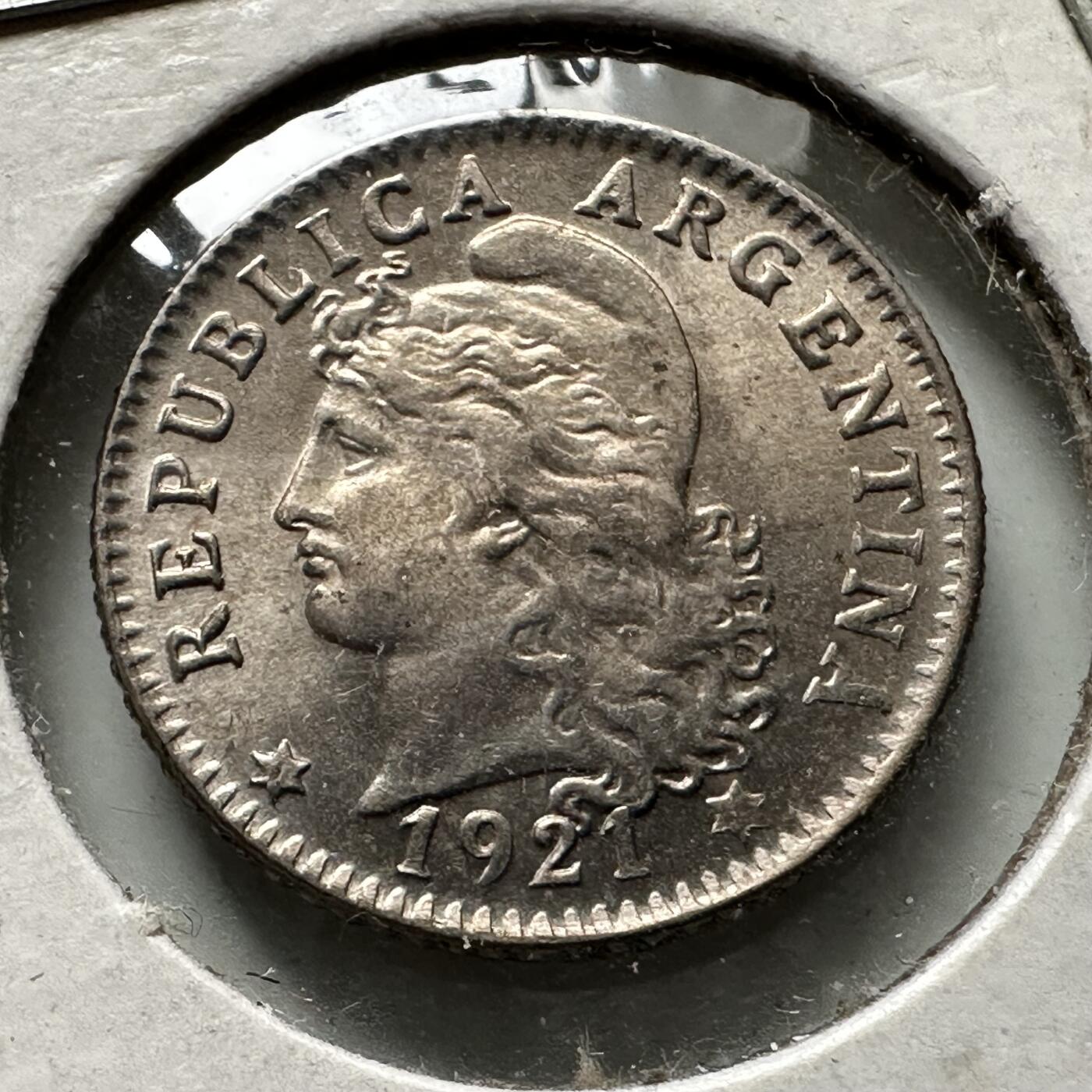 🌹外币初藏🌹🐯2026年第32场   每周二四六晚8️⃣点 接代拍 阿根廷1921年自由女神五分 原光美品