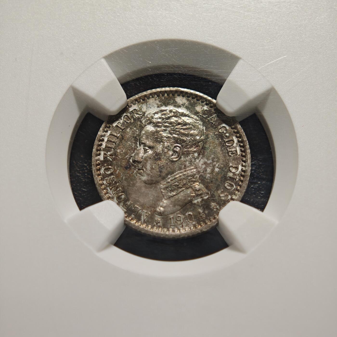 【德藏】世界币章拍卖第168期（拍品征集中~欢迎藏友联系） 1904年 西班牙阿方索十三世50分银币 NGC MS62 深彩包浆