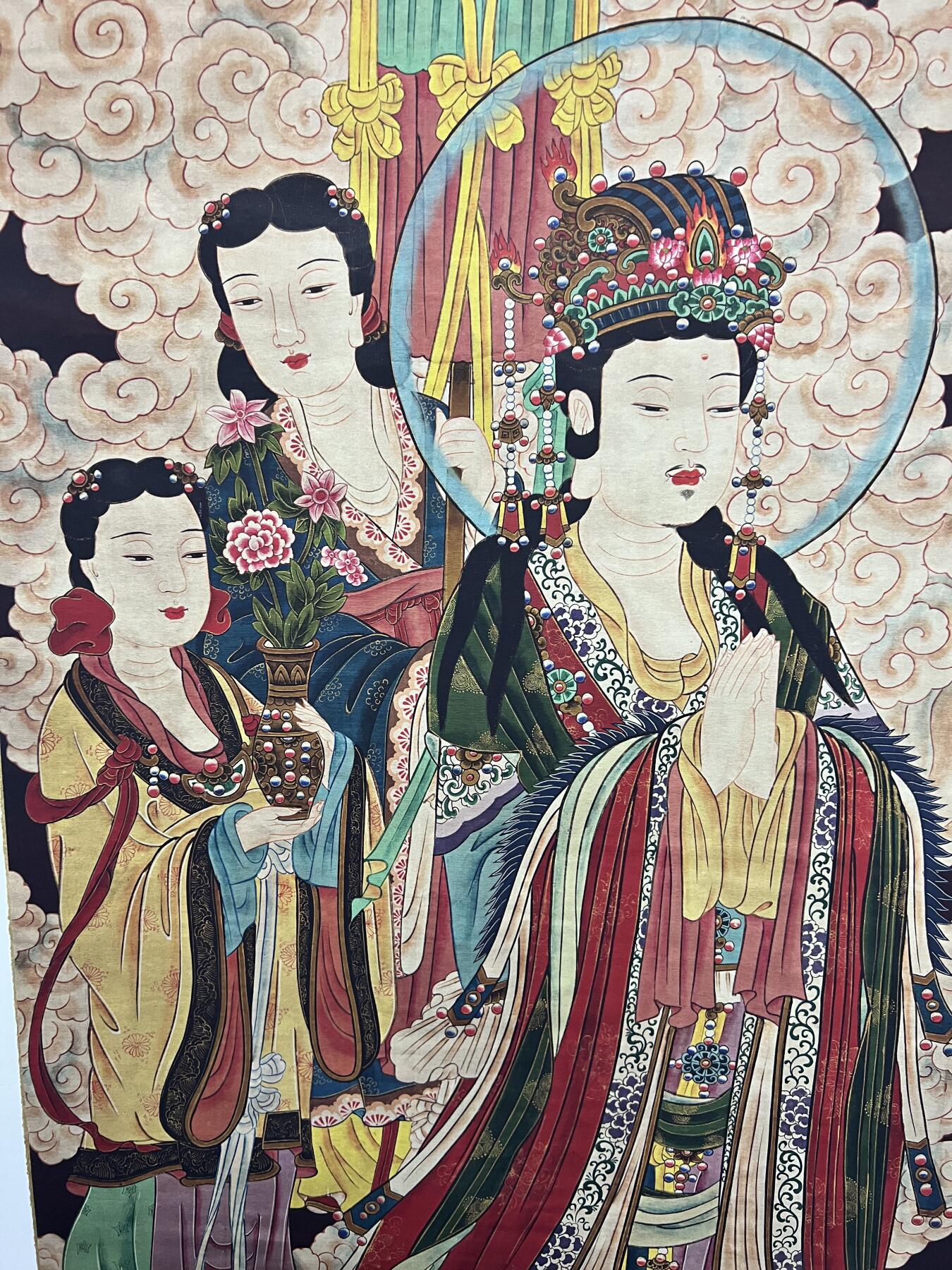 零元拍：唐卡装饰艺术复制画 （非原画）做旧工艺 名稱：王母娘娘 尺寸90✖️45