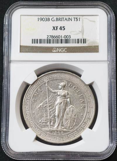 甄臻铺-世界币章拍卖（第55期），3月28日甄品场（直播拍卖）拍品征集中，送拍享返佣金等优惠多多 - NGC-XF45 1903B版英国贸易币站洋银币一枚