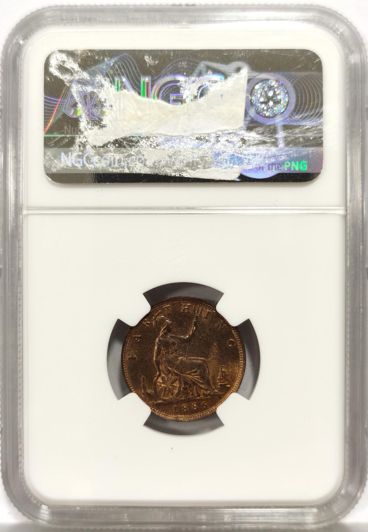 博洋堂世界钱币拍卖第165期（全场包邮） NGC MS63RB 英国1886年维多利亚1/4便士铜币