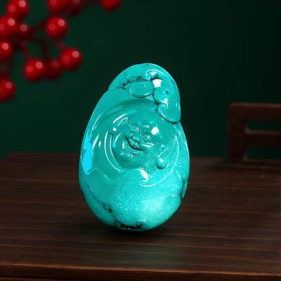 碧月说宝.君子怀瑾·当代和田玉清风专场(三) - 苏工雕绿松石弥勒佛吊坠