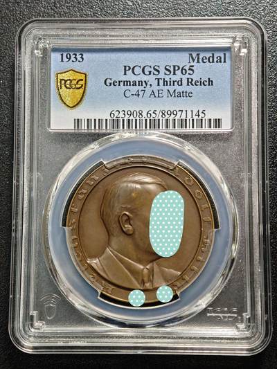 【德藏】世界币章拍卖第168期（拍品征集中~欢迎藏友联系） - 1933年 德国民族社会主义工人党党首执政大事记念铜章 PCGS SP65 巧克力色包浆（原图请查询PCGS评级官网）