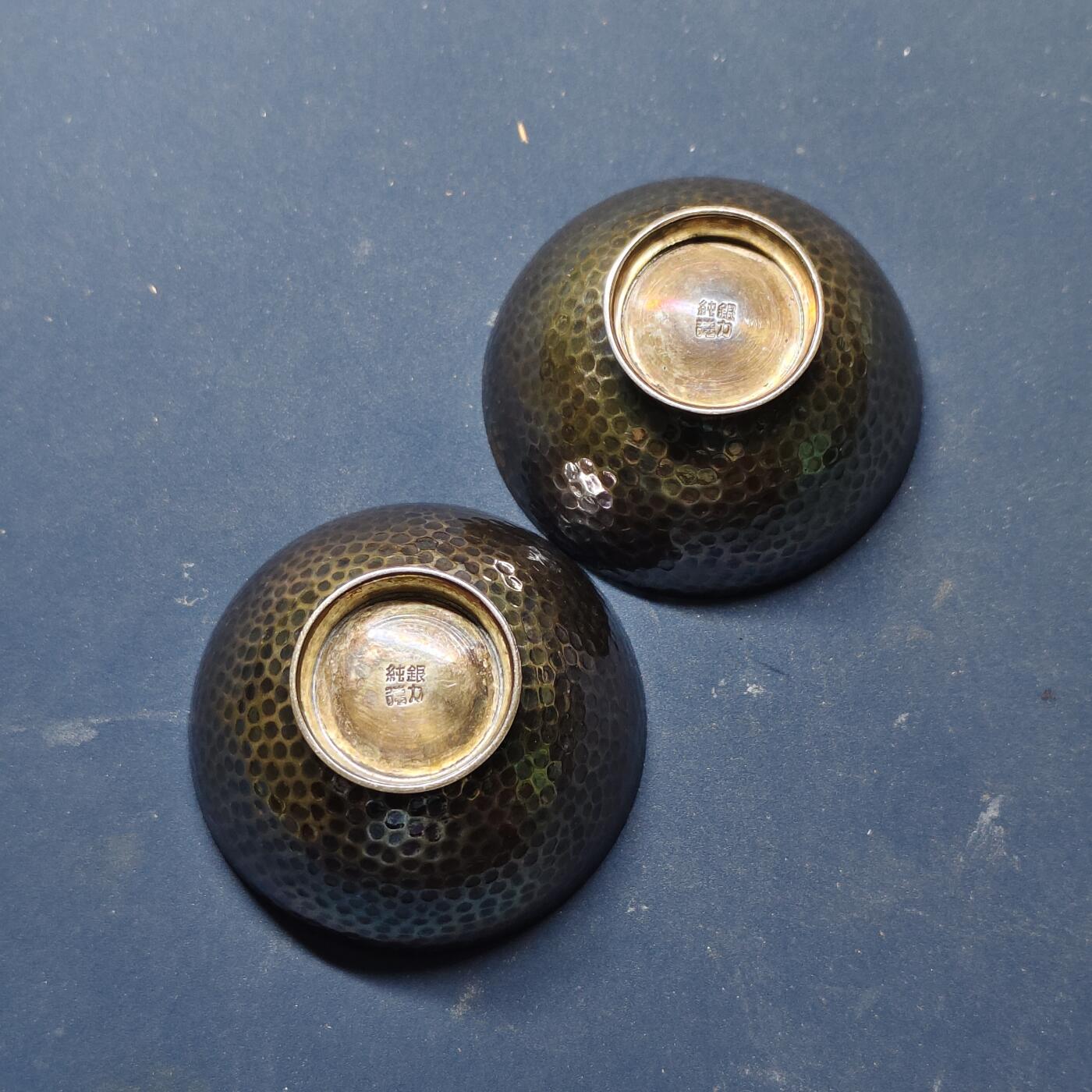 【全场包邮】纯粹捡漏拍515场 【杂件·银器】日本结婚珍藏38.42克纯银银杯一对-【有银标带木盒，盒背有时代印记】