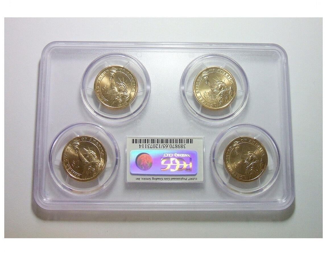 少见大盒PCGS MS65 美国杰斐逊1元总统币 4个版全齐 开卷原光