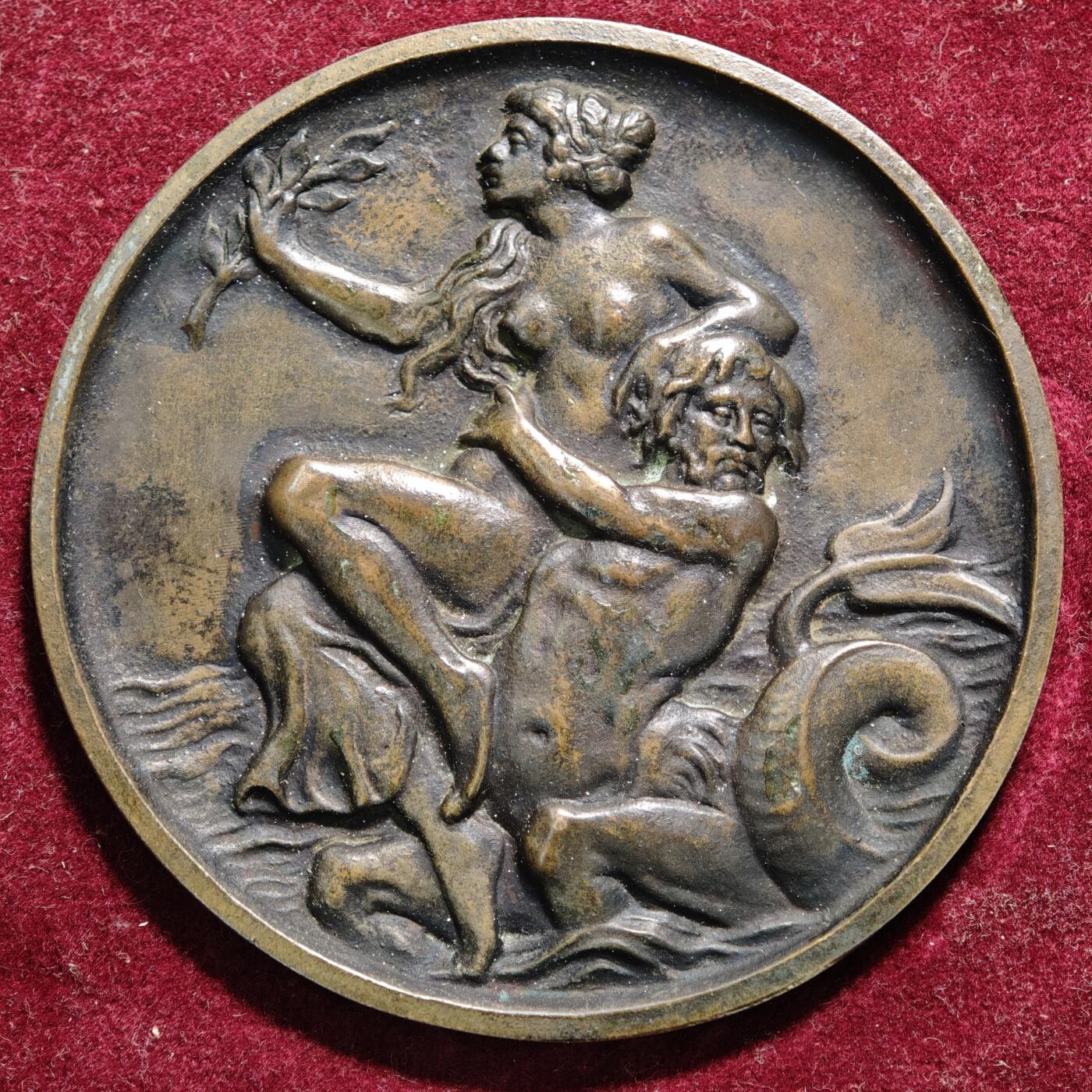 【德藏】世界币章拍卖第168期（拍品征集中~欢迎藏友联系） 1927年 德国万茨莱本地区游泳锦标赛一等奖奖章高浮雕纪念大铜章 带盒 直径约：64.4mm；重约：81.5g