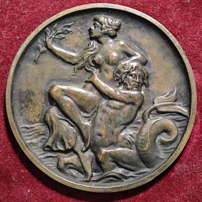 【德藏】世界币章拍卖第168期（拍品征集中~欢迎藏友联系） - 1927年 德国万茨莱本地区游泳锦标赛一等奖奖章高浮雕纪念大铜章 带盒 直径约：64.4mm；重约：81.5g