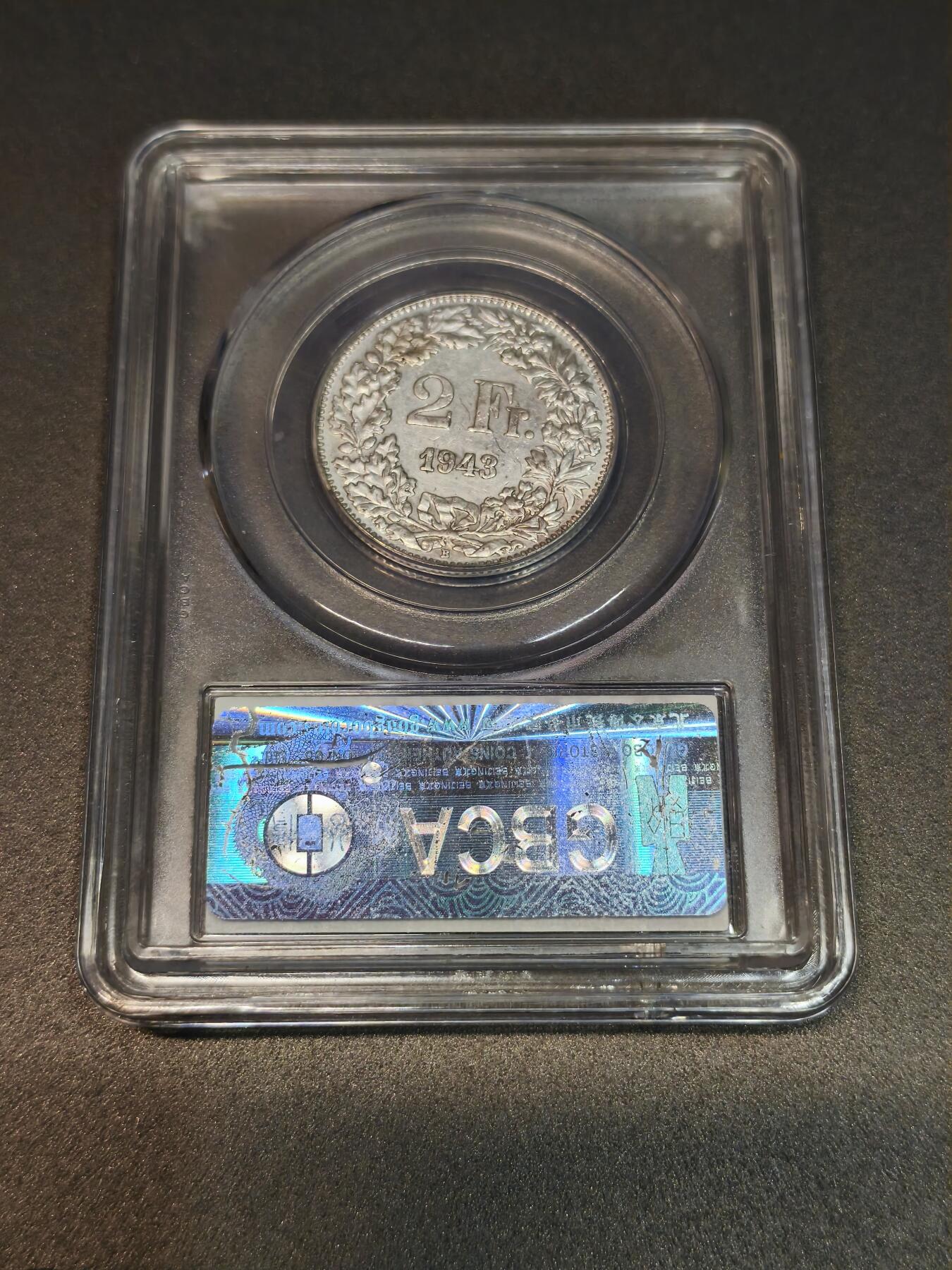 国内外机制币银元拍场 小精品场 瑞士二法郎，早期高银版本，不是铜镍的，公博AU50