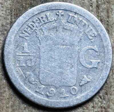 文馨钱币收藏第 297 场，银币，古钱币，铜元场，长期接代拍业务 - 1910 年荷属东印度威廉明娜女王时期 1/10 盾银币 1.25 克 720 银