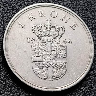泉币菌-第214场-二月二 龙抬头 专场 拍品多 请提前出价（工作最近较忙 发货不及时，望理解） - 1964 丹麦1克朗 佛雷德里克九世头像25.5mm 欧洲币