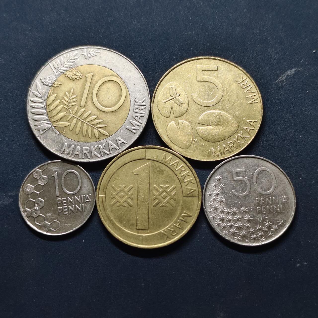 【全场包邮】纯粹捡漏拍512场 芬兰1990-2000年5枚套币-含松鸡双色币