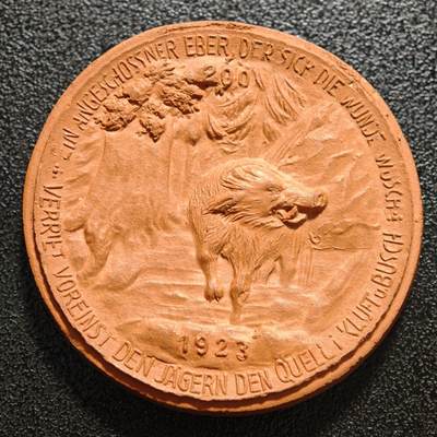 【德藏】世界币章拍卖第168期（拍品征集中~欢迎藏友联系） - 罕见品种！1923年 德国紧急时期巴登野猪陶瓷币纪念章 直径约：39.5mm；重约：11.1g