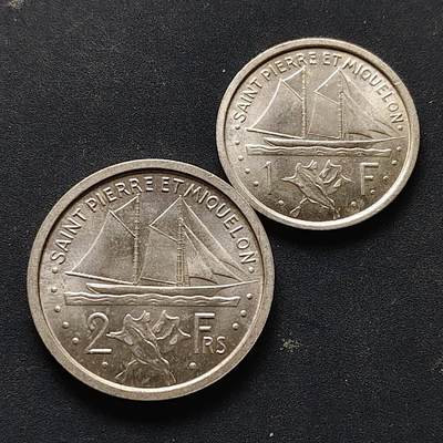 【全场包邮】纯粹捡漏拍512场 - 法属圣皮埃尔和密克罗尼西亚1948年2枚套币 BU品相