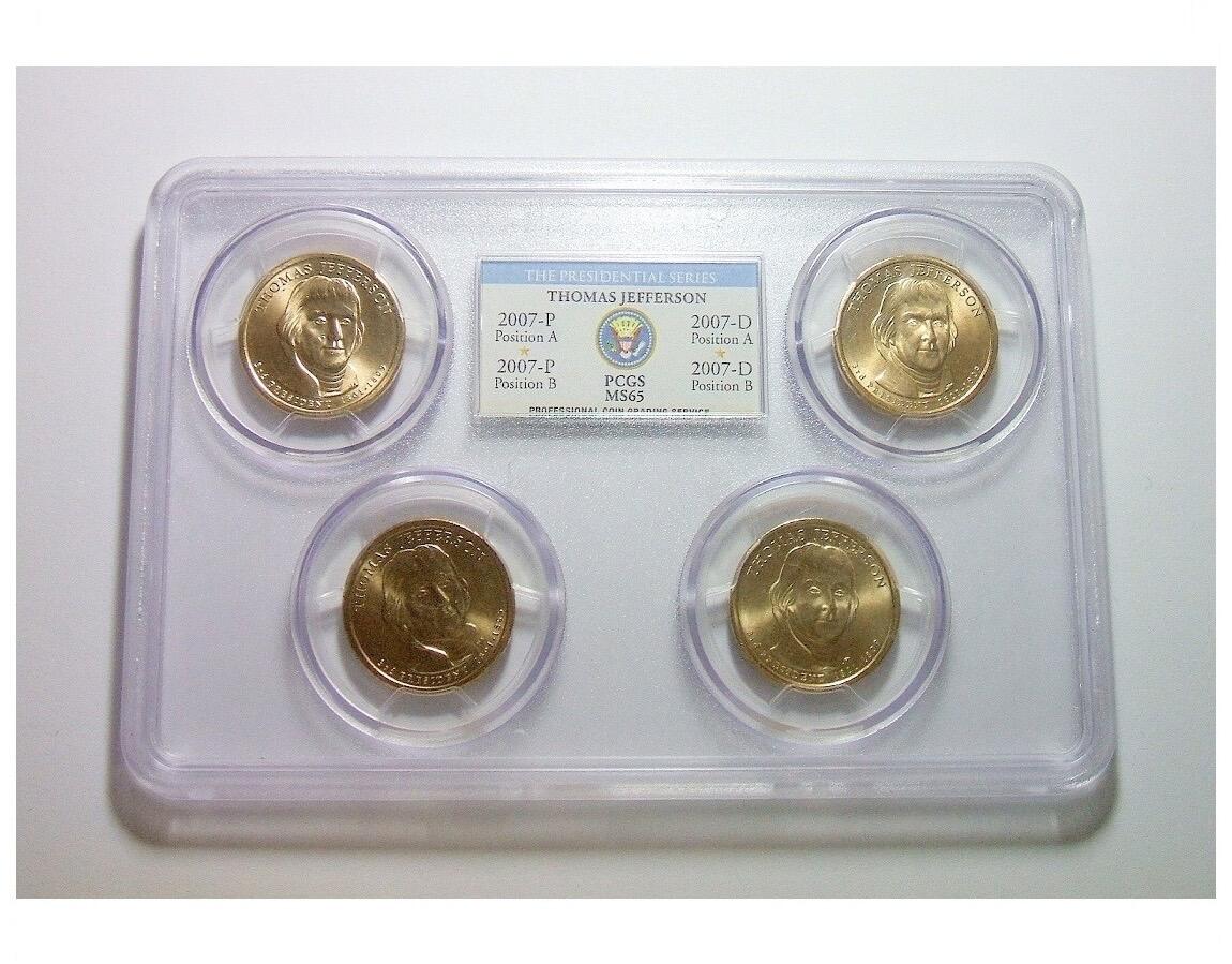 少见大盒PCGS MS65 美国杰斐逊1元总统币 4个版全齐 开卷原光