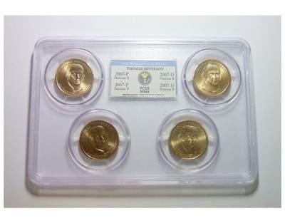 少见大盒PCGS MS65 美国杰斐逊1元总统币 4个版全齐 开卷原光 - 少见大盒PCGS MS65 美国杰斐逊1元总统币 4个版全齐 开卷原光