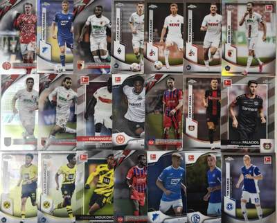 龙虎卡牌-七九场（满200元包邮，无佣金，每周六结拍，欢迎送拍） - 21张 折射卡 Topps Chrome系列的欧冠足球球星卡，德甲系列