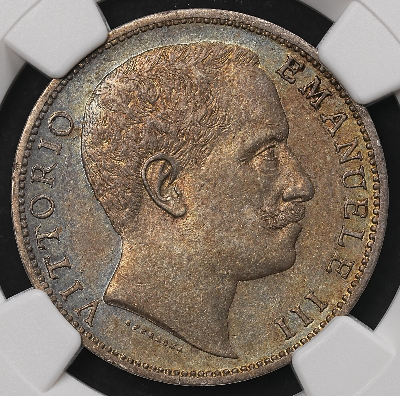 修遠堂世界钱币第108期 NGC AU55 1907年意大利2里拉银币，老彩味道棒，少见早期年份有分不易