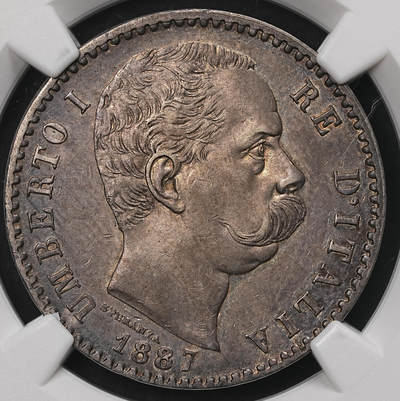 修遠堂世界钱币第108期 - NGC AU50 1887年意大利2里拉银币，厚重老包浆，早期年份有分不易