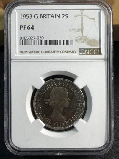 ❤️【币观天下】❤️ 第345期钱币拍卖场- 2026.3.20周五晚上6点半场 长期征集拍品  - 英国1953年伊丽莎白二世2先令精铸铜镍NGC PF64