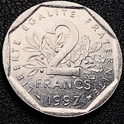 泉币菌-第214场-二月二 龙抬头 专场 拍品多 请提前出价（工作最近较忙 发货不及时，望理解） - 法国早期（1997年）2法郎镍币 26mm 播种女神 入欧前 末版 绝版币