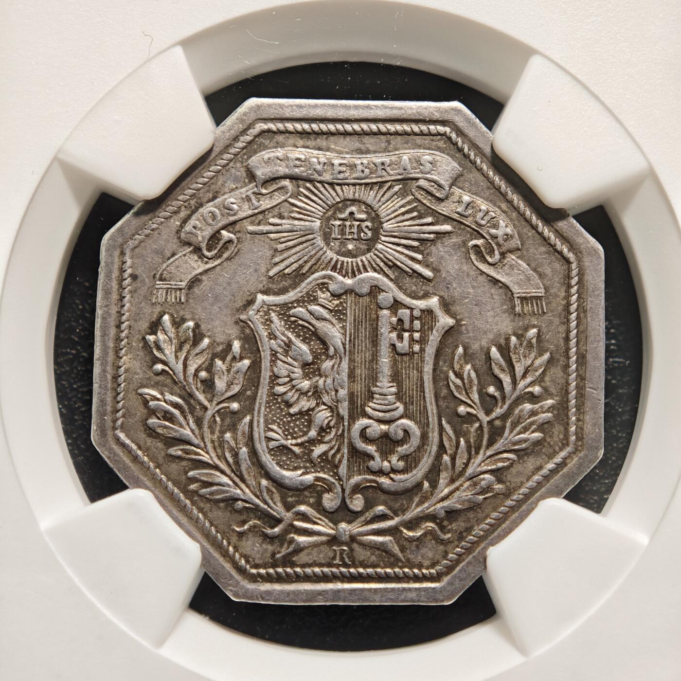 【德藏】世界币章拍卖第168期（拍品征集中~欢迎藏友联系） 19世纪 瑞士日内瓦艺术促进协会八角形银质纪念章 NGC MS62 原味包浆