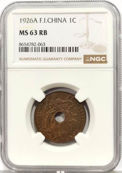 博洋堂世界钱币拍卖第165期（全场包邮） - NGC MS63RB 法属印支1926年百分之一铜币-1