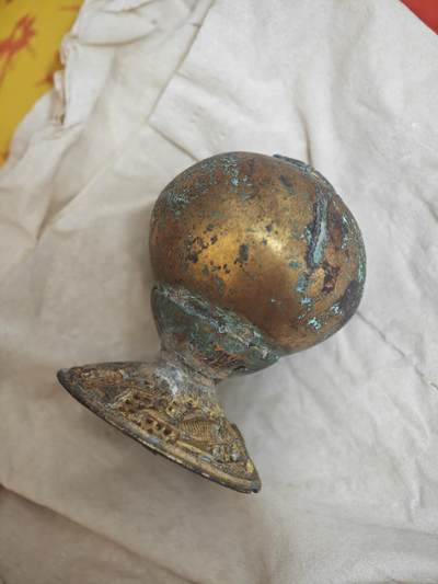 橙子收藏第六期 - 清代铜鎏金鱼纹蝠纹官帽顶（七品/八九品）(蒙古金)