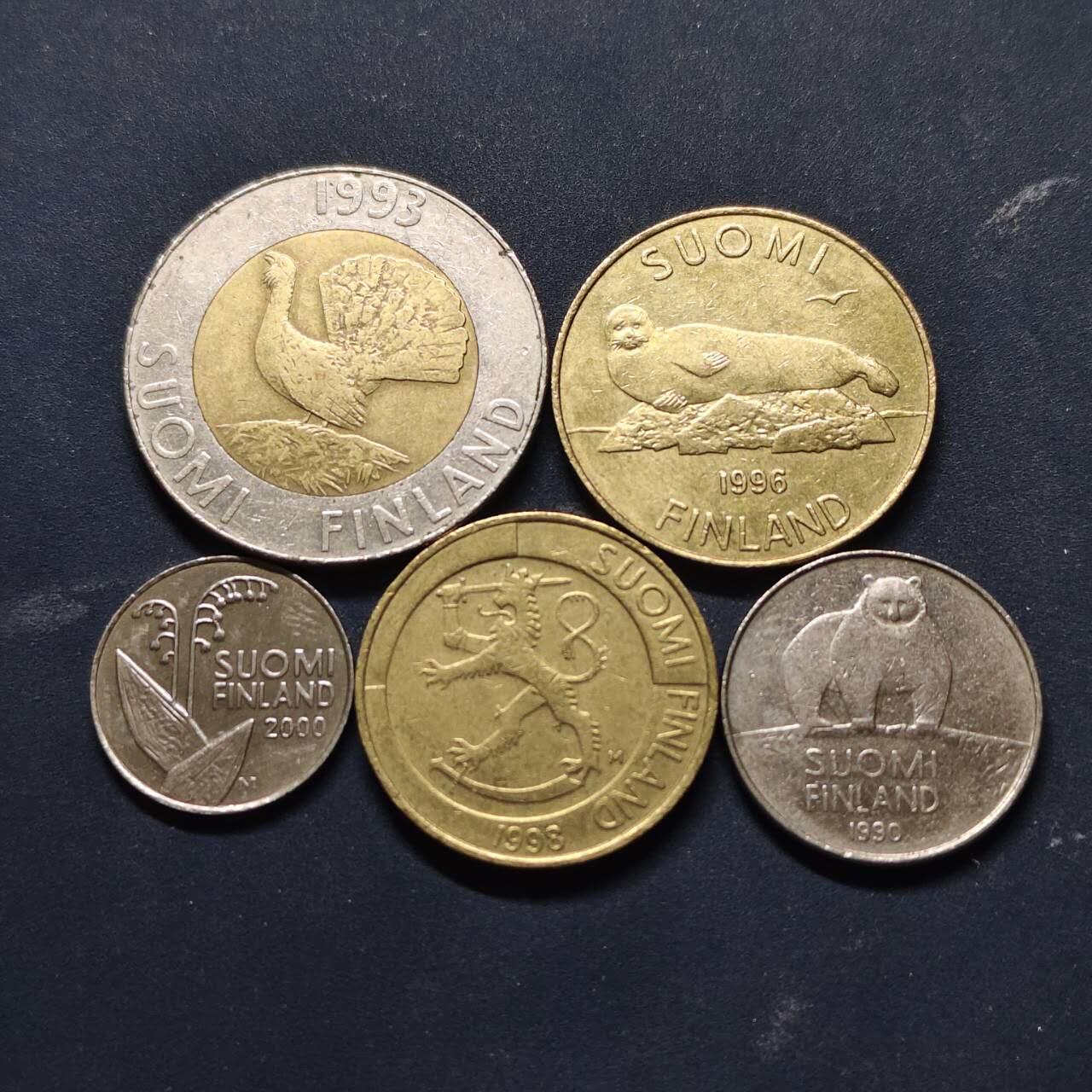 【全场包邮】纯粹捡漏拍512场 芬兰1990-2000年5枚套币-含松鸡双色币