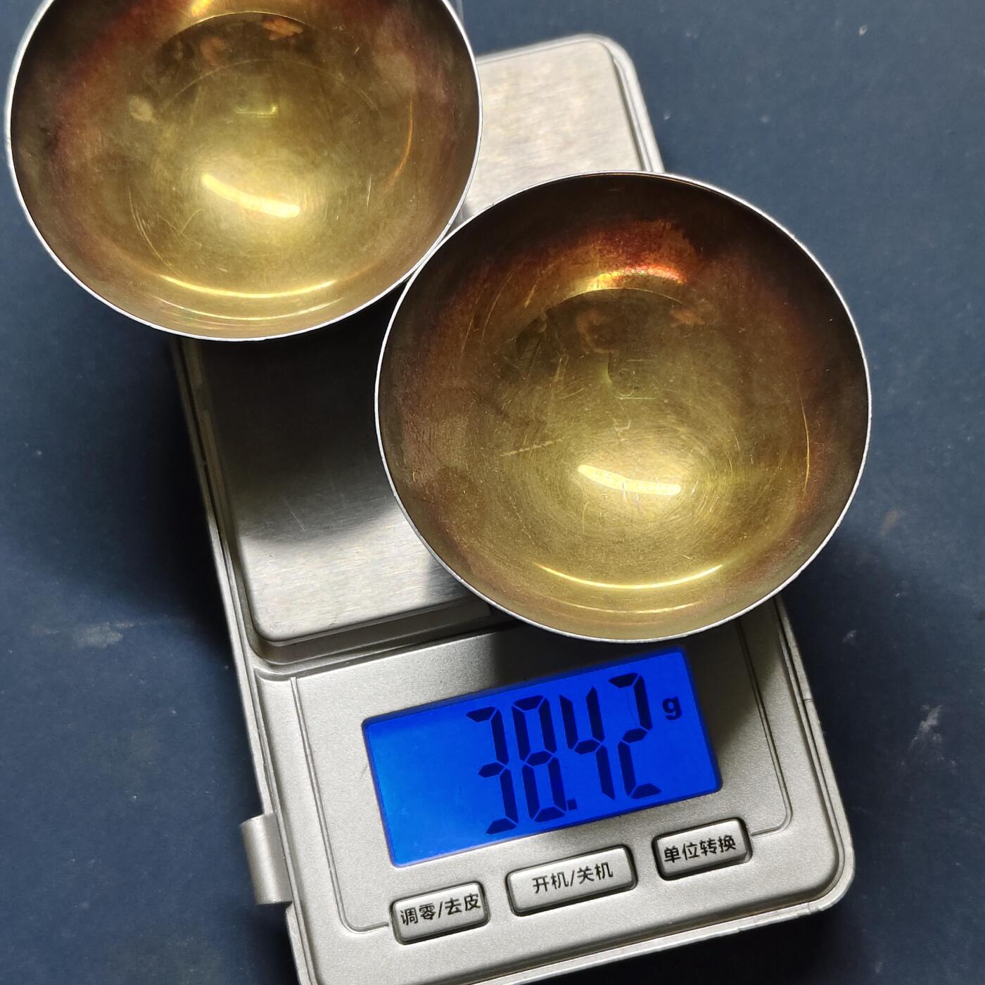 【全场包邮】纯粹捡漏拍515场 【杂件·银器】日本结婚珍藏38.42克纯银银杯一对-【有银标带木盒，盒背有时代印记】