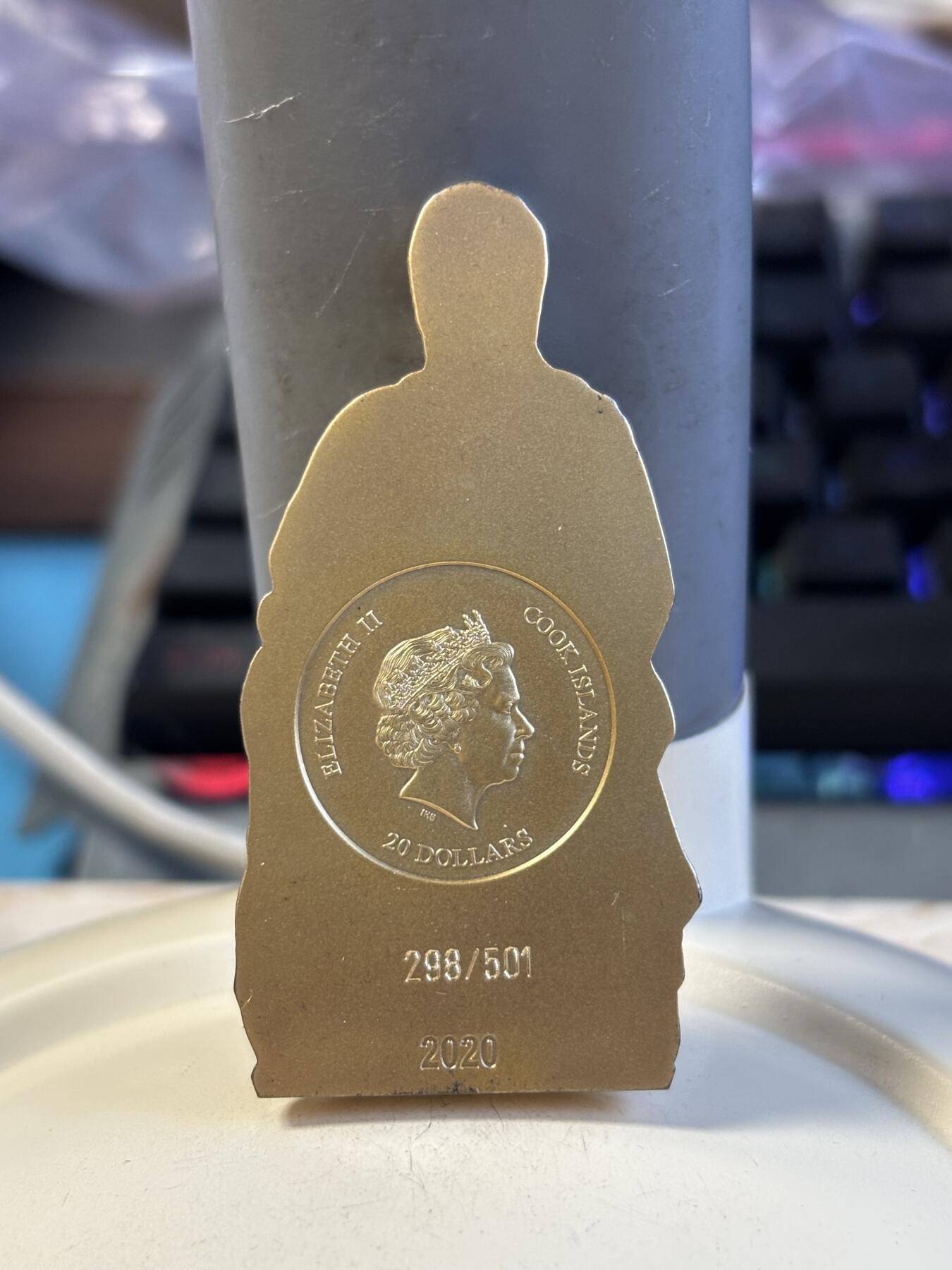 第194期拍卖 库克2020年布鲁日圣母玛利亚米开朗基罗20元镀金立体银币3盎司纪念银币，999银，发行501枚