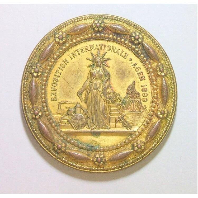 法国1899年 谷物女神+自由女神高浮雕精制大镀金章 50MM