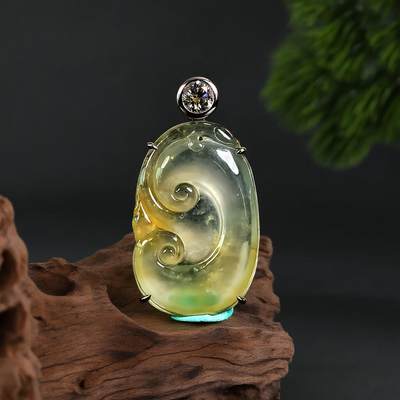 碧月说宝.君子怀瑾·当代和田玉清风专场(四) - 18K金镶钻翡翠如意吊坠