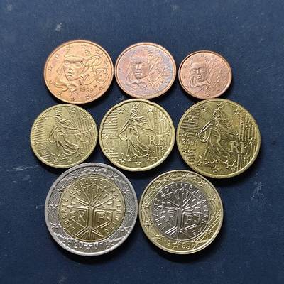 【全场包邮】纯粹捡漏拍512场 - 法国1999-2001年欧元首发混年份8枚套币