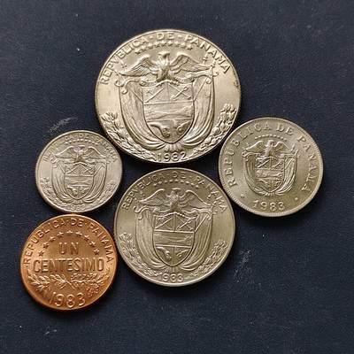 【全场包邮】纯粹捡漏拍512场 - 巴拿马1982-1983年5枚套币