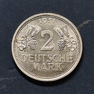 【全场包邮】纯粹捡漏拍512场 - 德国联邦德国1951年2马克 UNC品相
